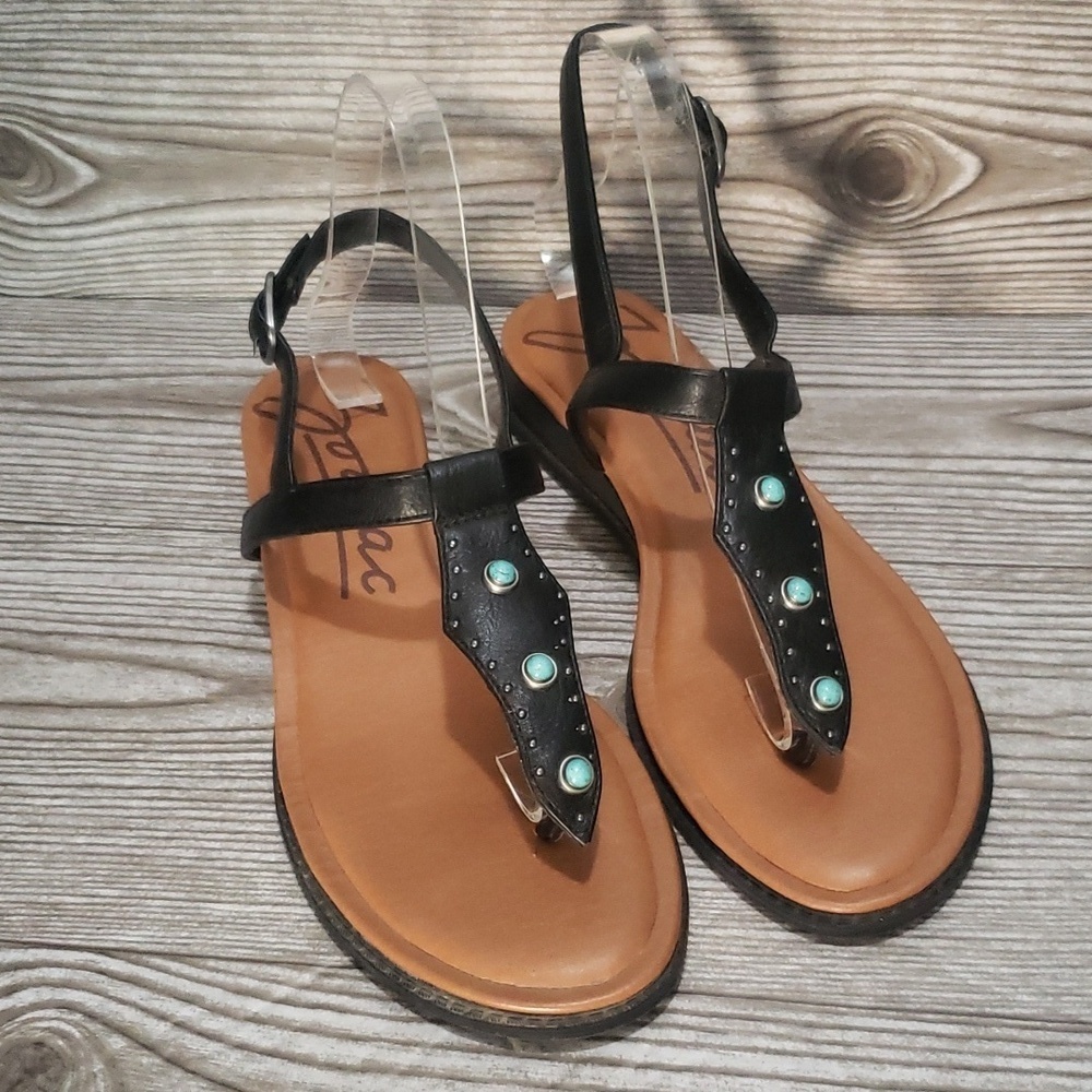 Zodiac 8 black thong ankle strap beaded woman sandals
